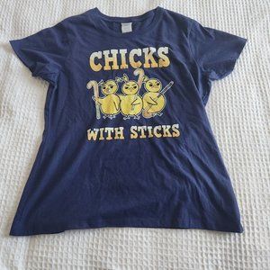 Chicks With Sticks Shirt Women Large Blue Short Sleeve Pullover Port & Company